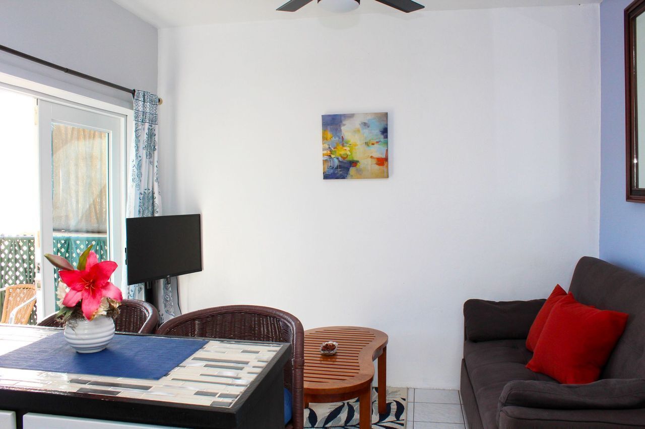 suite, 1 bedroom, balcony, ocean view | living area | tv