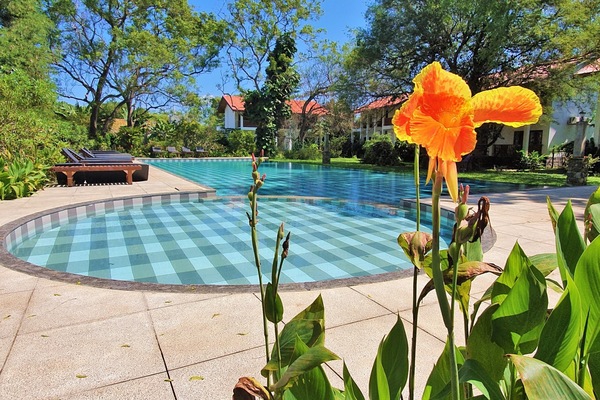 Een buitenzwembad, open van 07.30 uur tot 20.30 uur, en ligstoelen