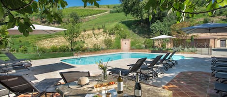 Outdoor pool, open 9:00 AM to 7:00 PM, pool loungers