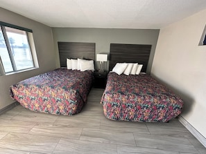 Standard Room, 2 Queen Beds, Non Smoking | Desk, laptop workspace, blackout drapes, iron/ironing board