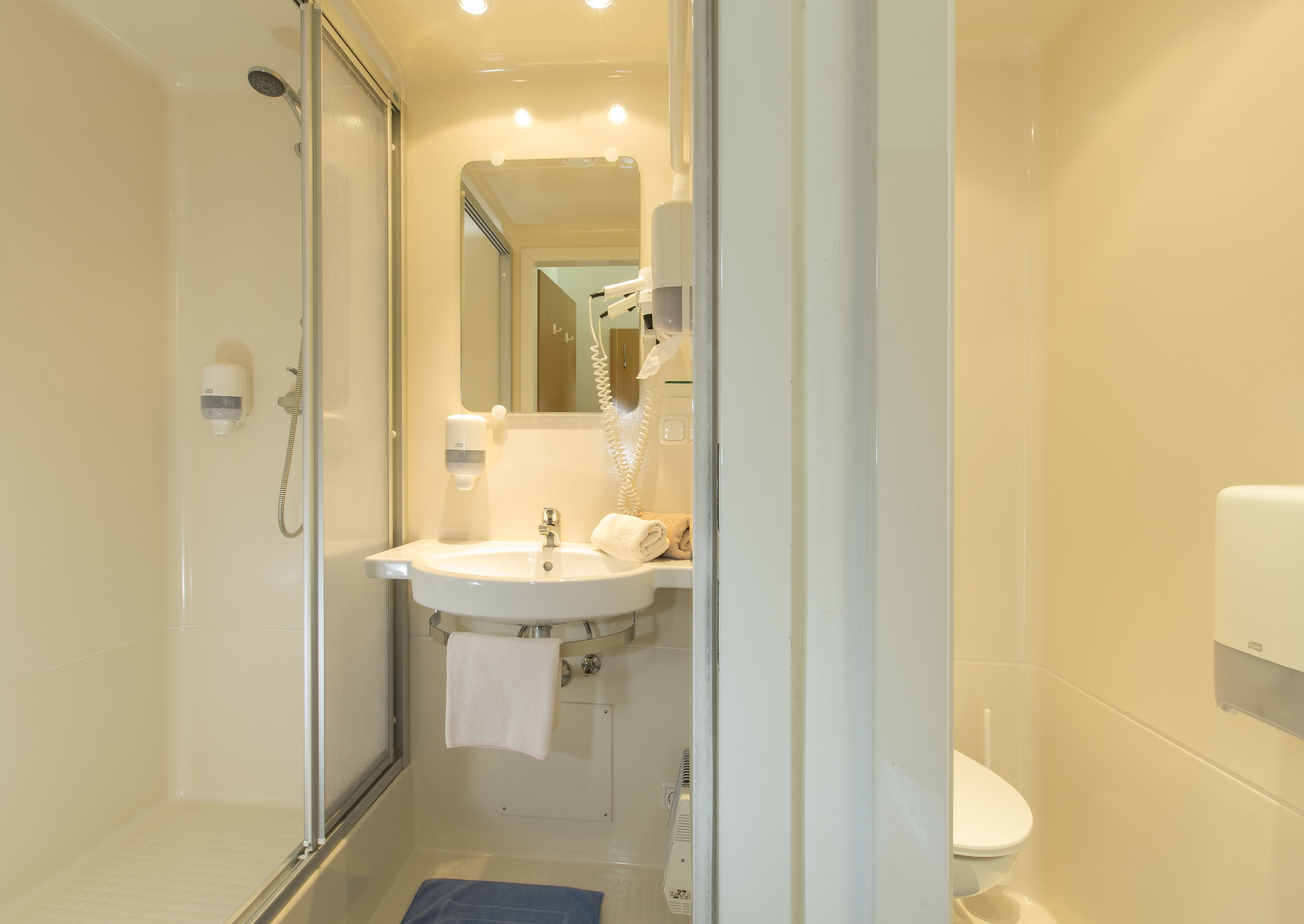 shower, free toiletries, hair dryer, towels