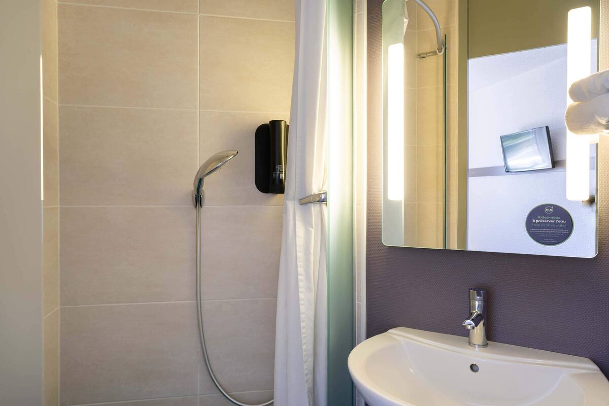 shower, free toiletries, hair dryer, towels