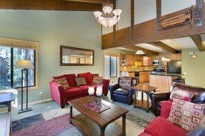 Deluxe Apartment, 2 Bedrooms with Loft | Living area | TV, fireplace, DVD player - Mammoth Village Properties by 101 Great Escapes (Mammoth Lakes)