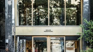 The entrance of the Grand Ferdinand hotel with a modern facade, large windows, and potted plants at the entrance. - Hotel Grand Ferdinand Vienna (Vienna)