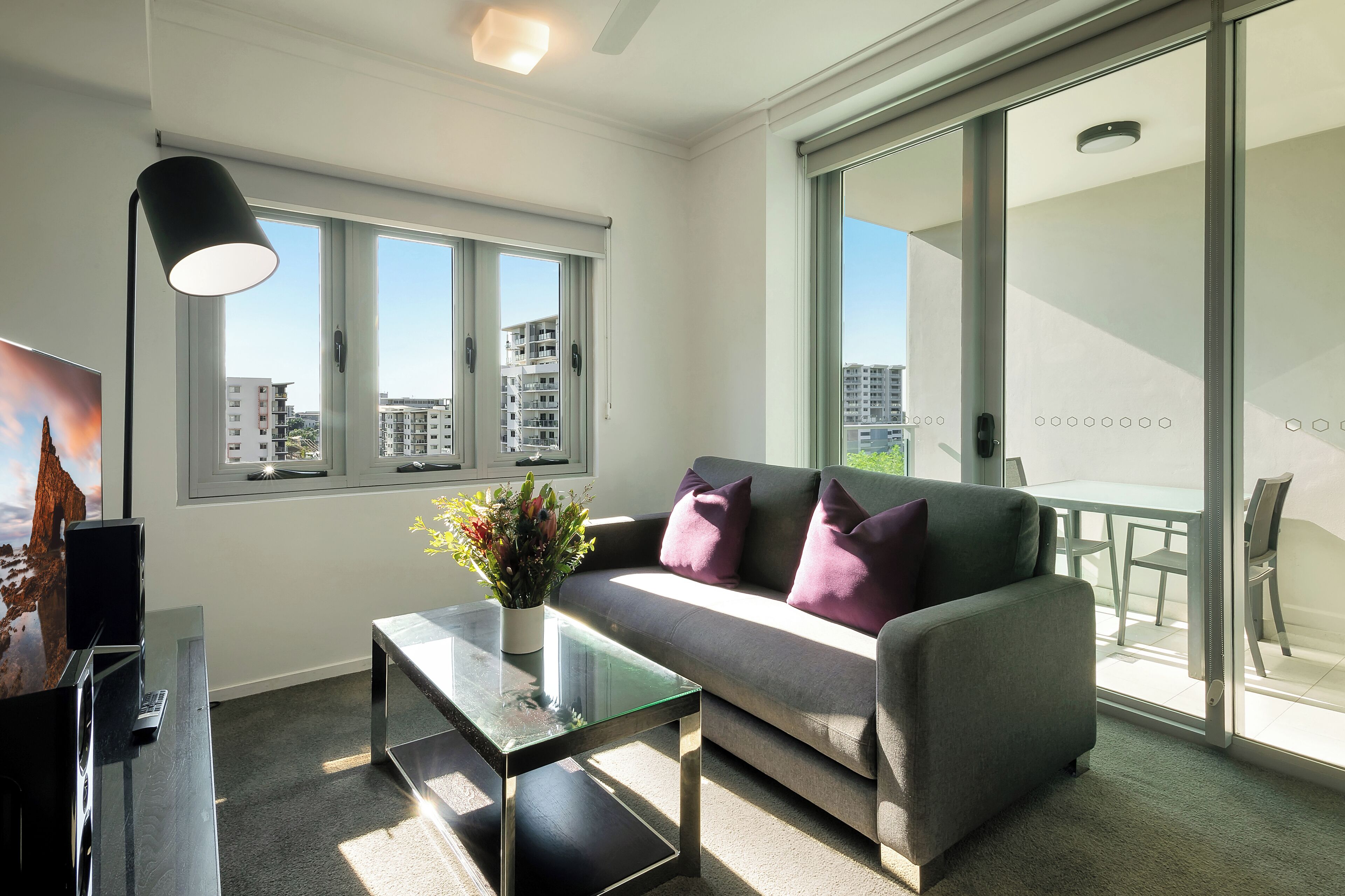 one bedroom apartment | in-room safe, desk, laptop workspace, soundproofing