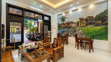 Flat-screen TV, fireplace