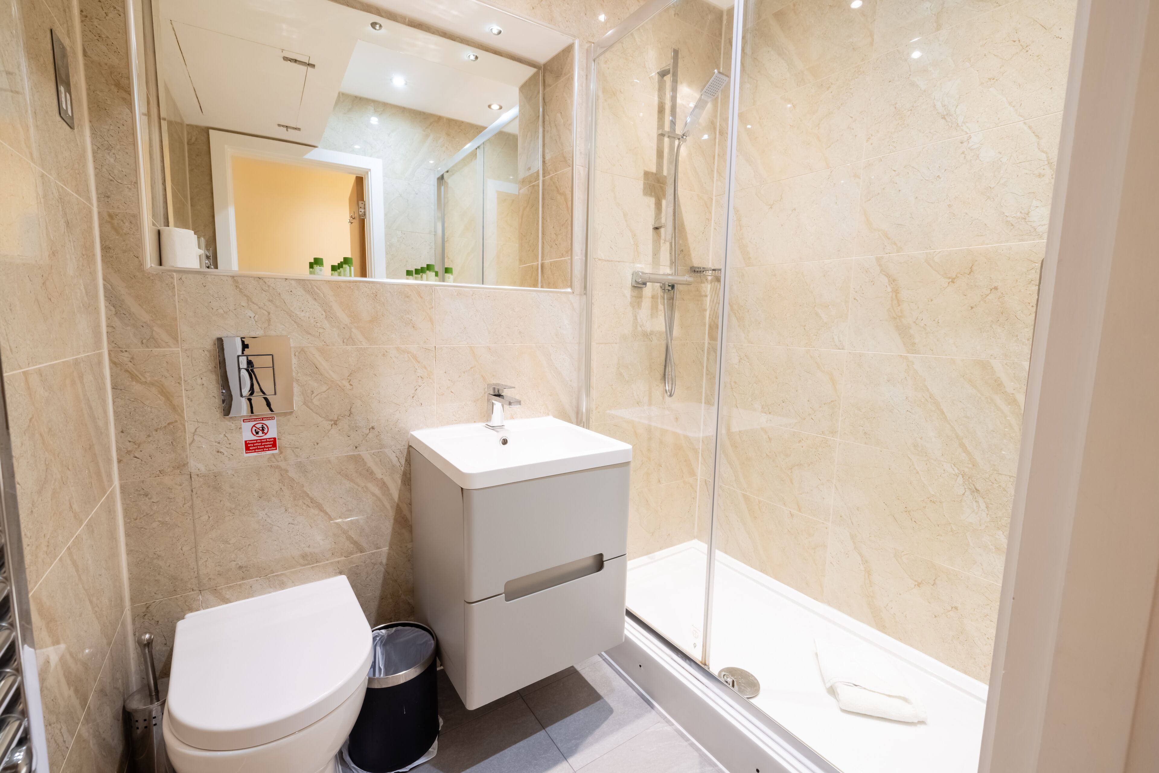 deluxe double room | bathroom | shower, free toiletries, towels, soap