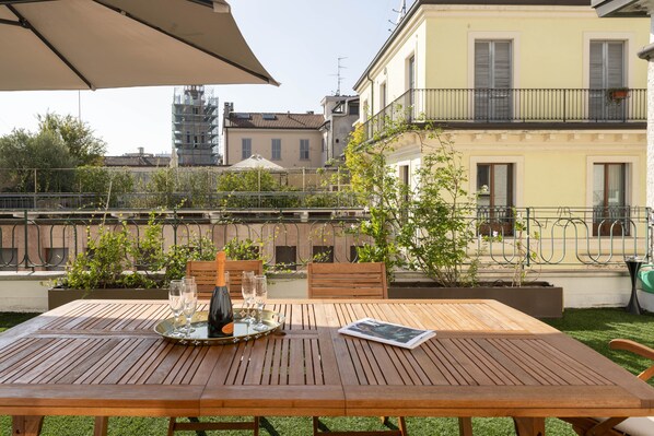 Exclusive Apartment, 2 Bedrooms, City View (Via Santa Maria Valle 1) | Terrace/patio - Heart Milan Apartments - San Sepolcro Duomo (Milan)