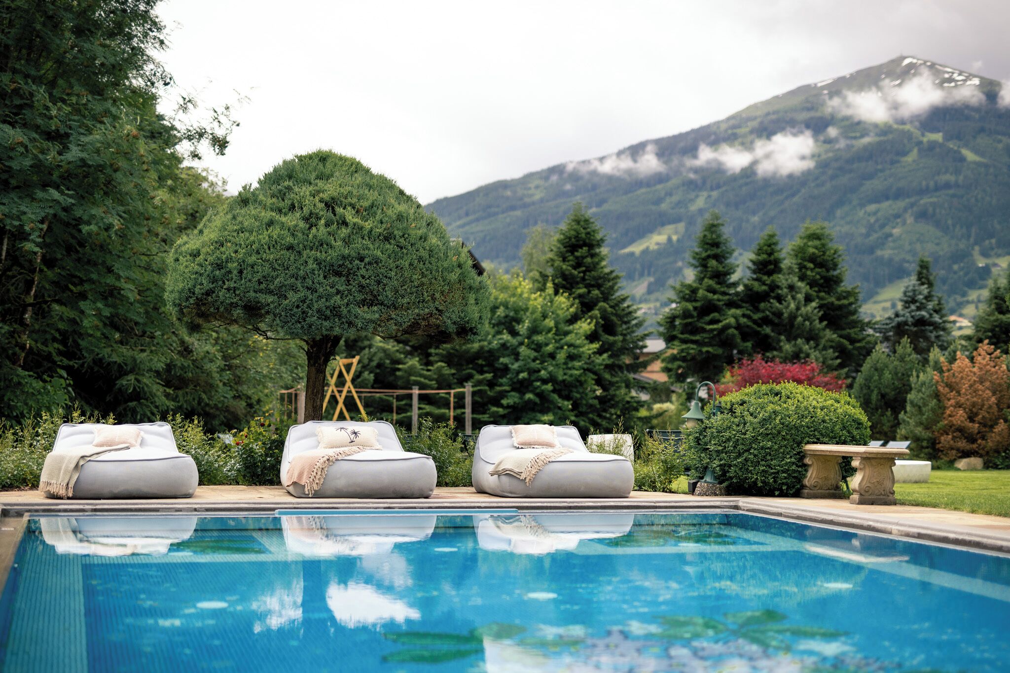 Indoor pool, outdoor pool, pool umbrellas, sun loungers