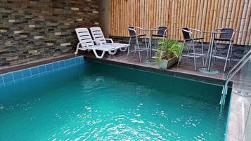 Outdoor pool, open 8:00 AM to 8:30 PM, sun loungers