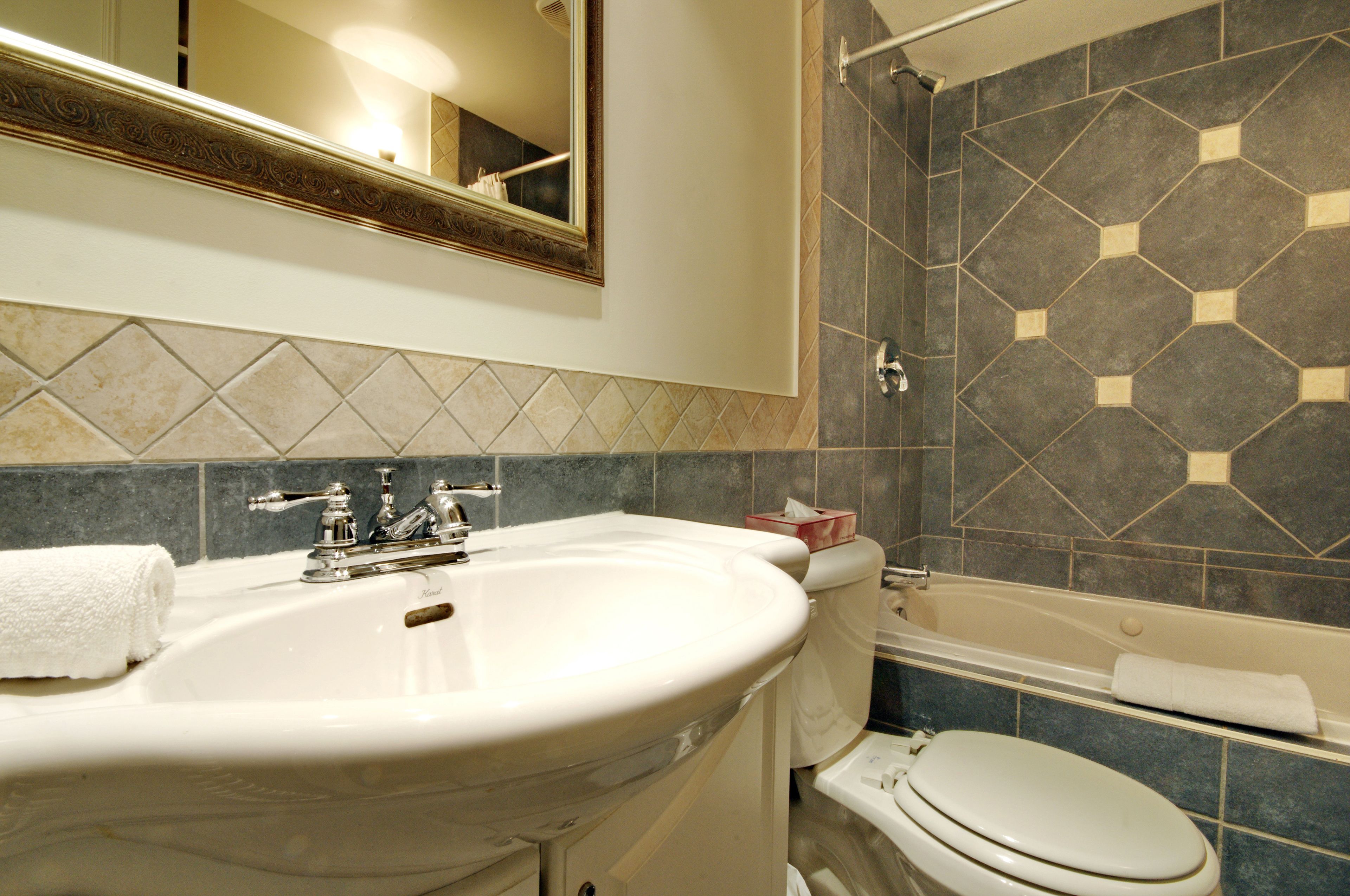 designer toiletries, hair dryer, towels, shampoo