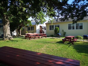 Enjoy al fresco dining at this charming outdoor space, complete with a picnic table and barbecue grill.