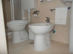 Shower, free toiletries, hair dryer, bidet