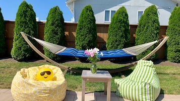 Seasonal outdoor pool, sun loungers