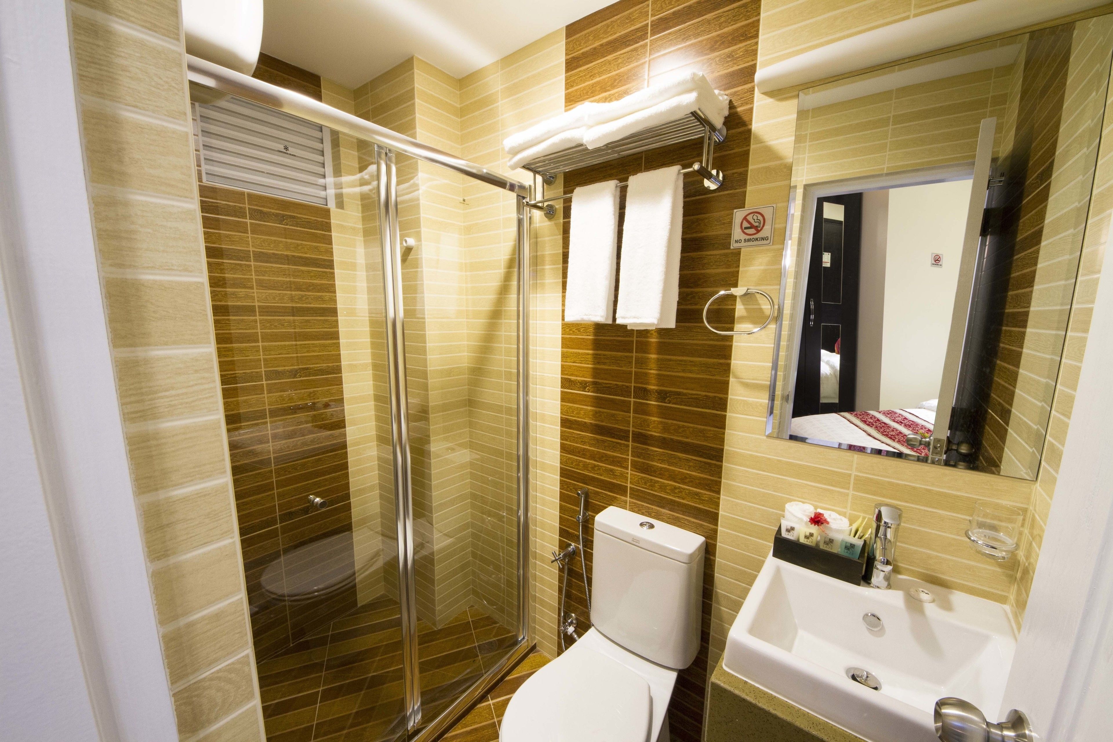 shower, free toiletries, hair dryer, dressing gowns