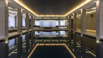 2 indoor pools, pool loungers