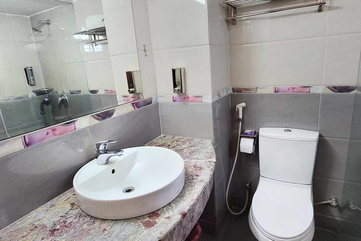 free toiletries, hair dryer, slippers, towels