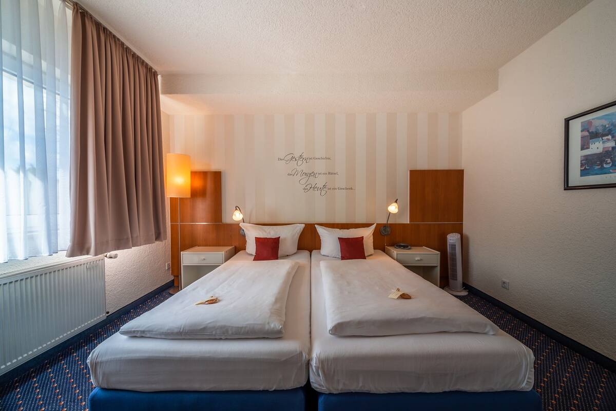 Habitación estándar doble | Minibar con artículos gratuitos, caja fuerte, escritorio y wifi gratis