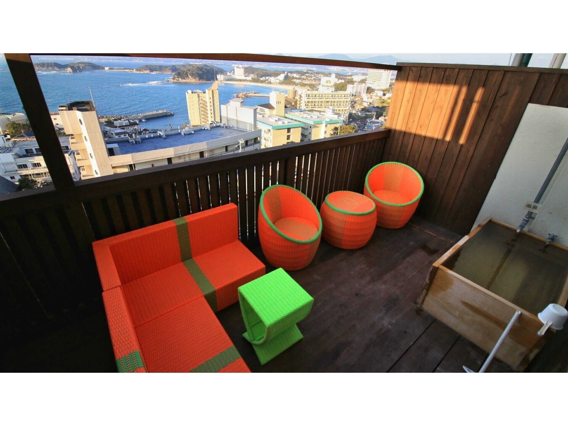 spring water bathtub, free toiletries, slippers, bidet