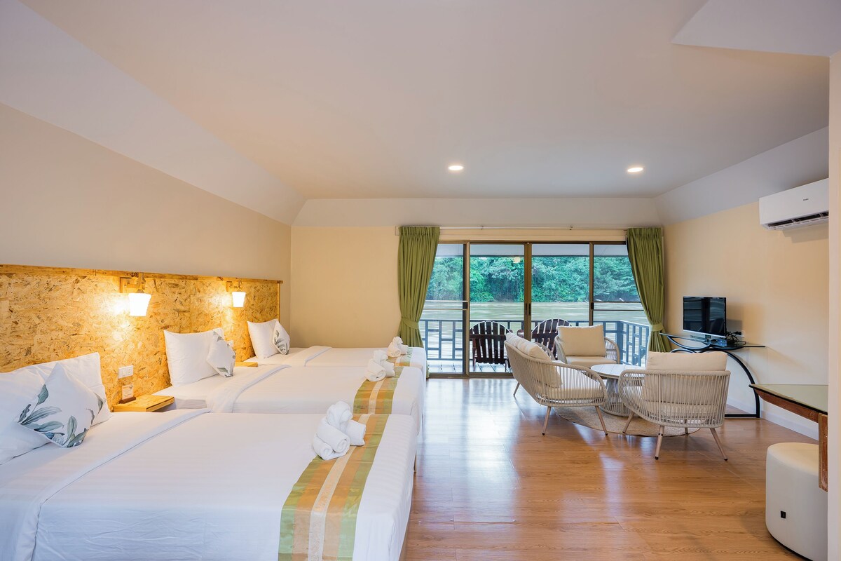 Raft Triple Room | มินิบาร์, ผ้าม่านกันแสง, ผ้าปูที่นอน