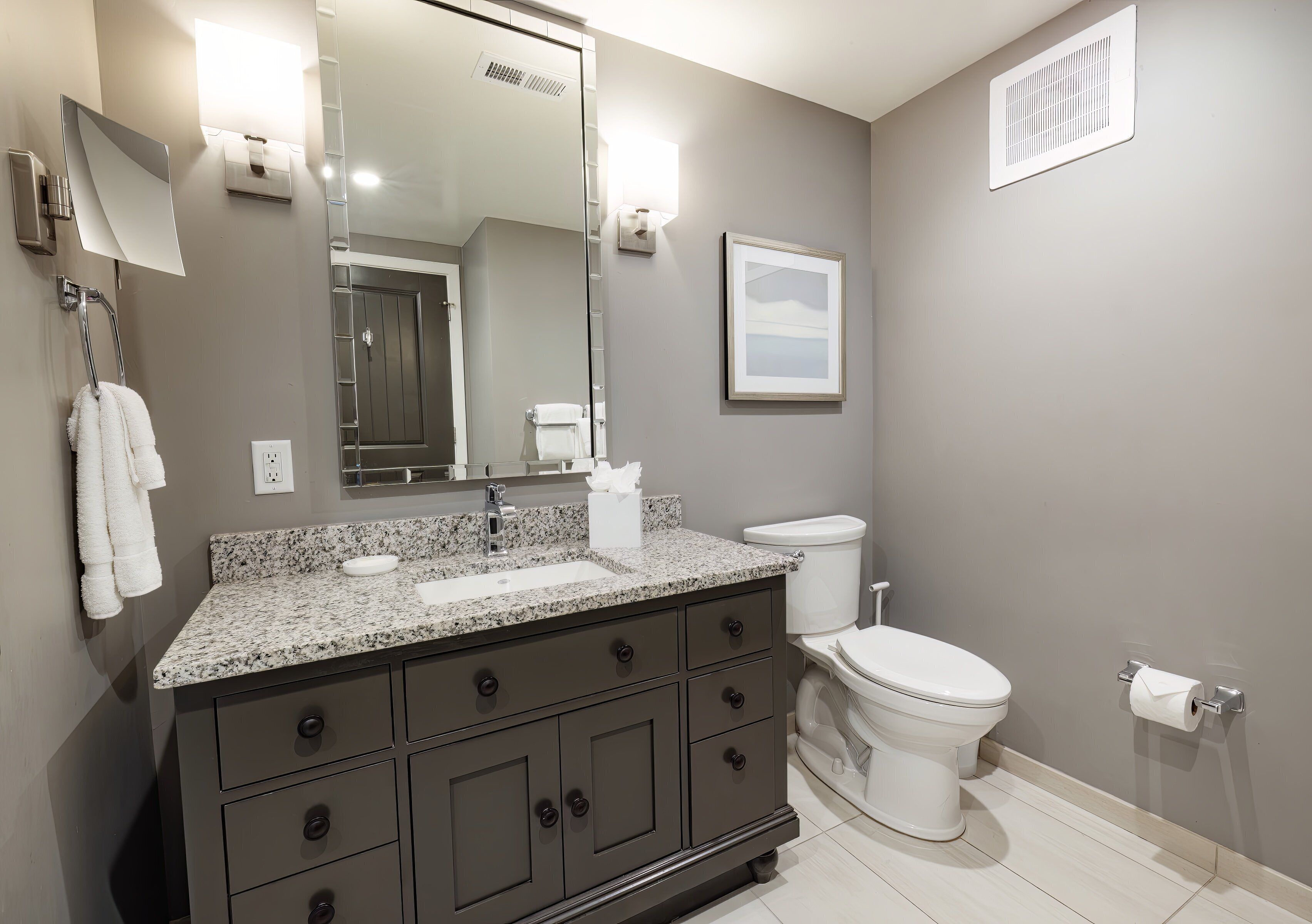 std - studio deluxe sleeps 2 | bathroom | hair dryer, towels, soap, shampoo