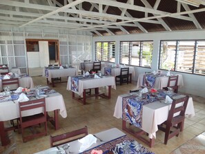 Breakfast, lunch, dinner served; beach views