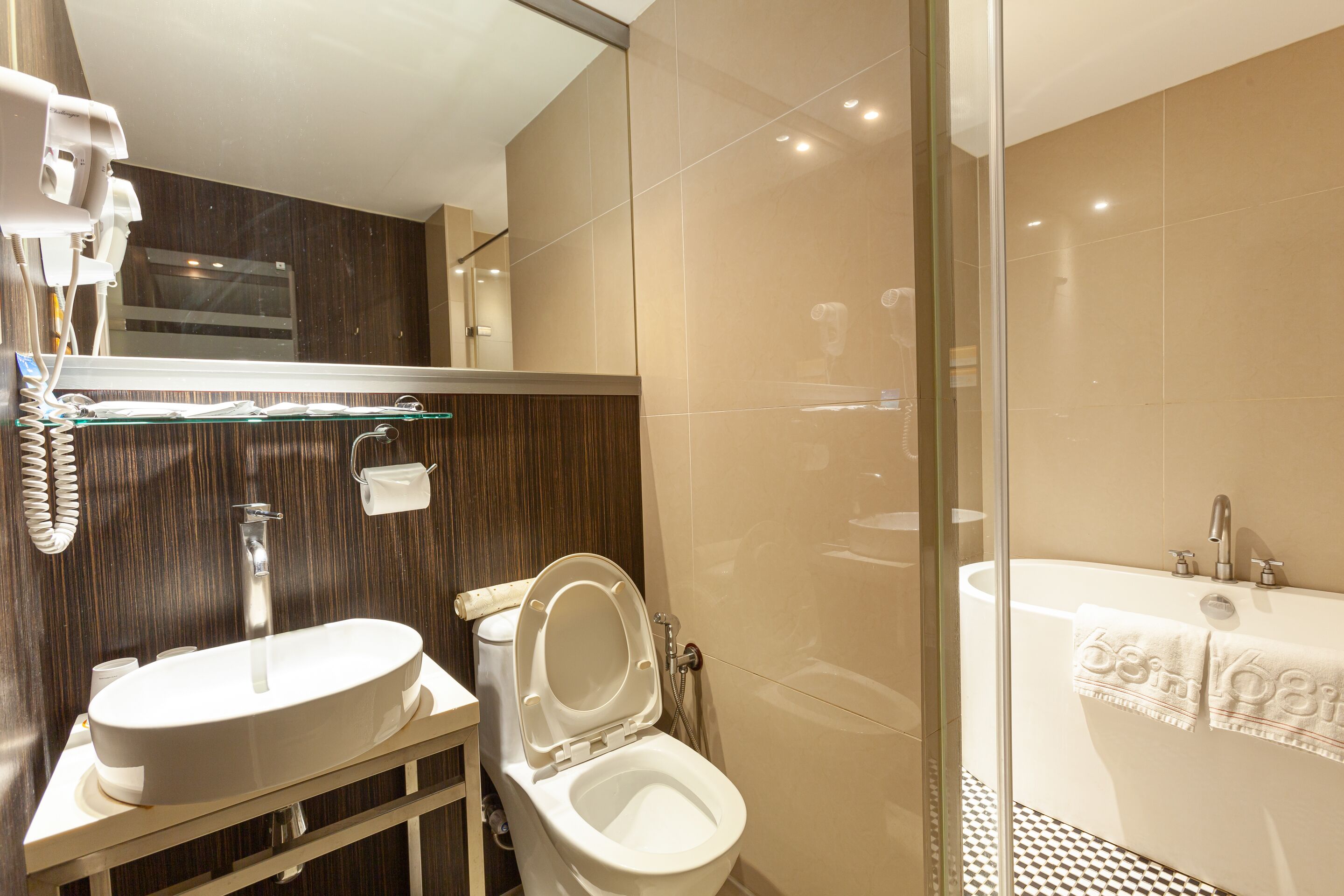 exclusive double room | bathroom | rainfall showerhead, hair dryer, slippers, towels