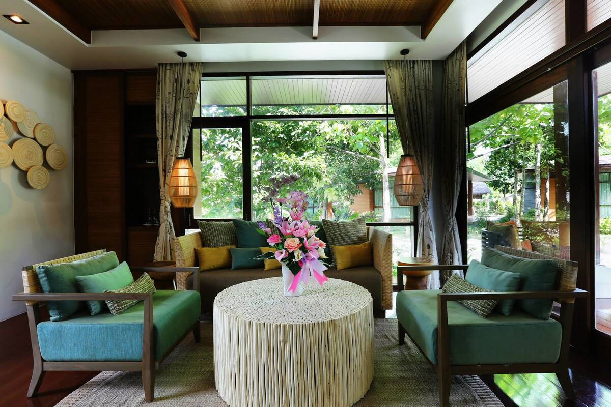 villa suite double room | living area | 32-inch plasma tv with satellite channels, tv