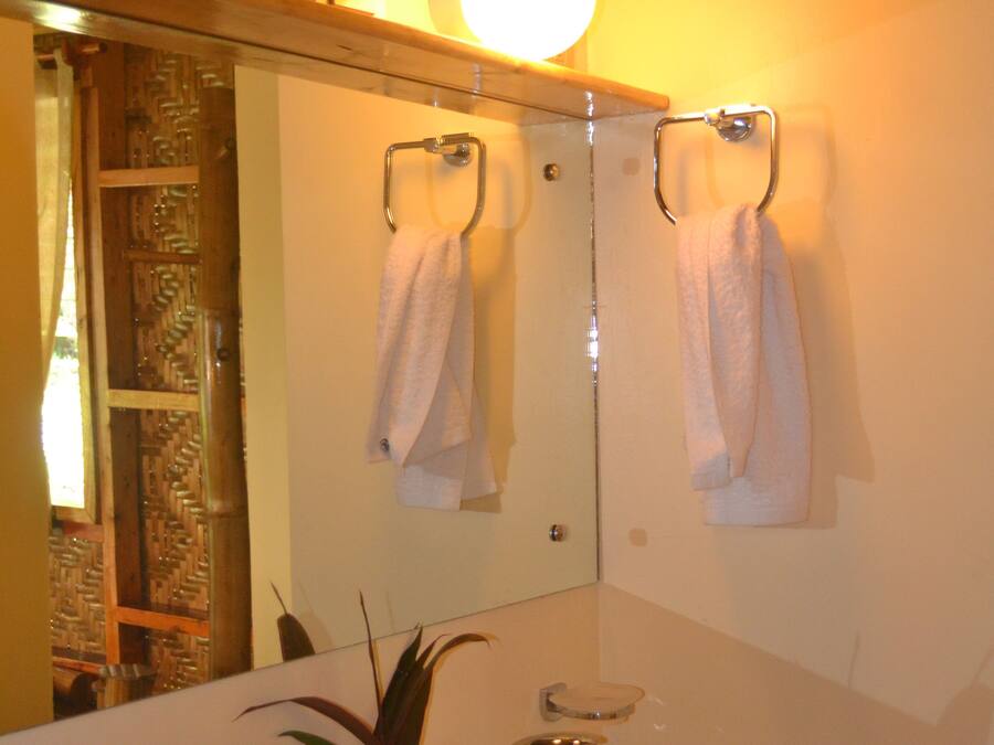 A bathroom with a sink, mirror, and towel rack.