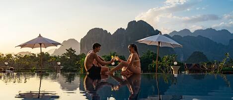 Outdoor pool, pool loungers