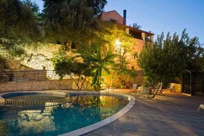 Seasonal outdoor pool, pool umbrellas, pool loungers