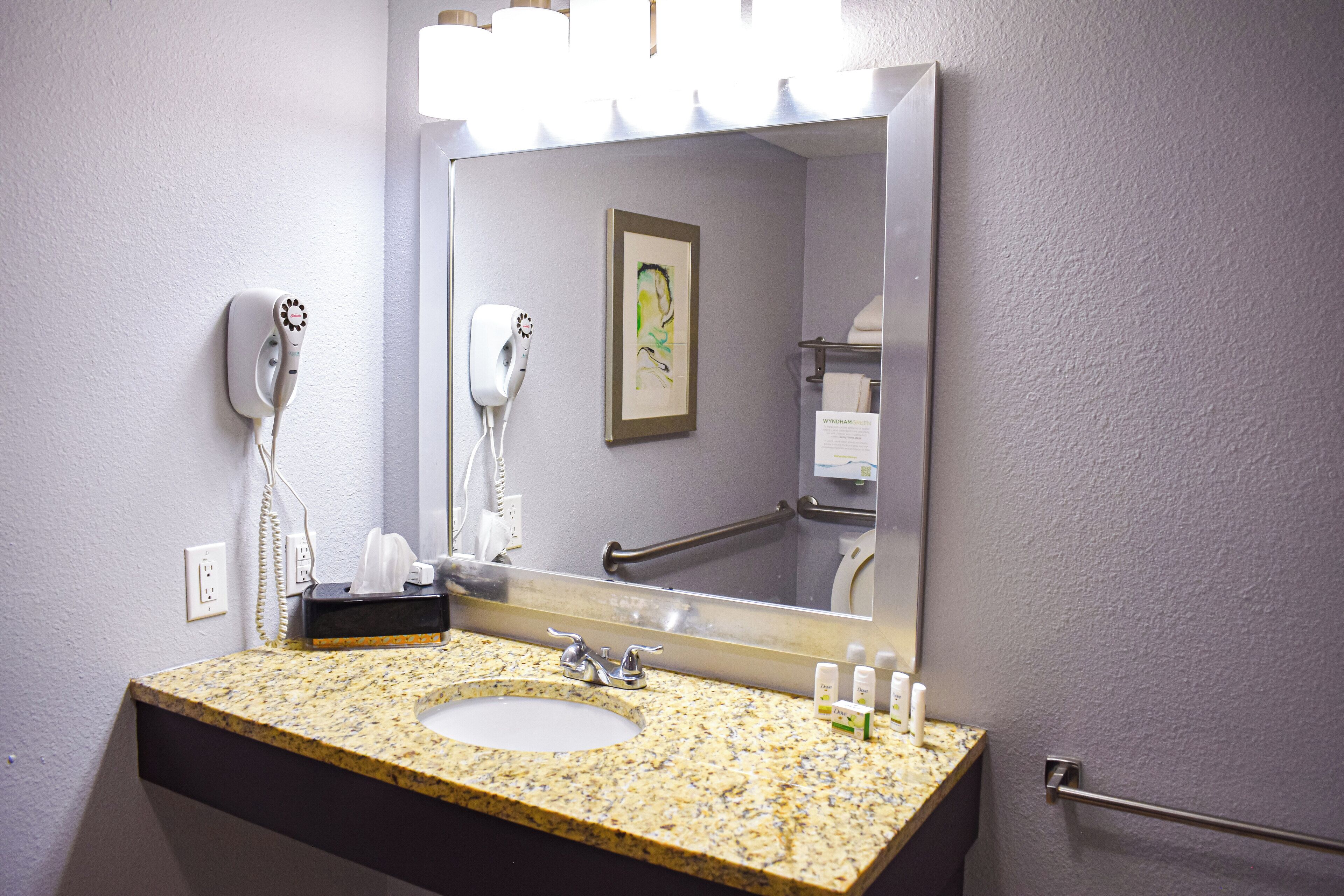 free toiletries, hair dryer, towels