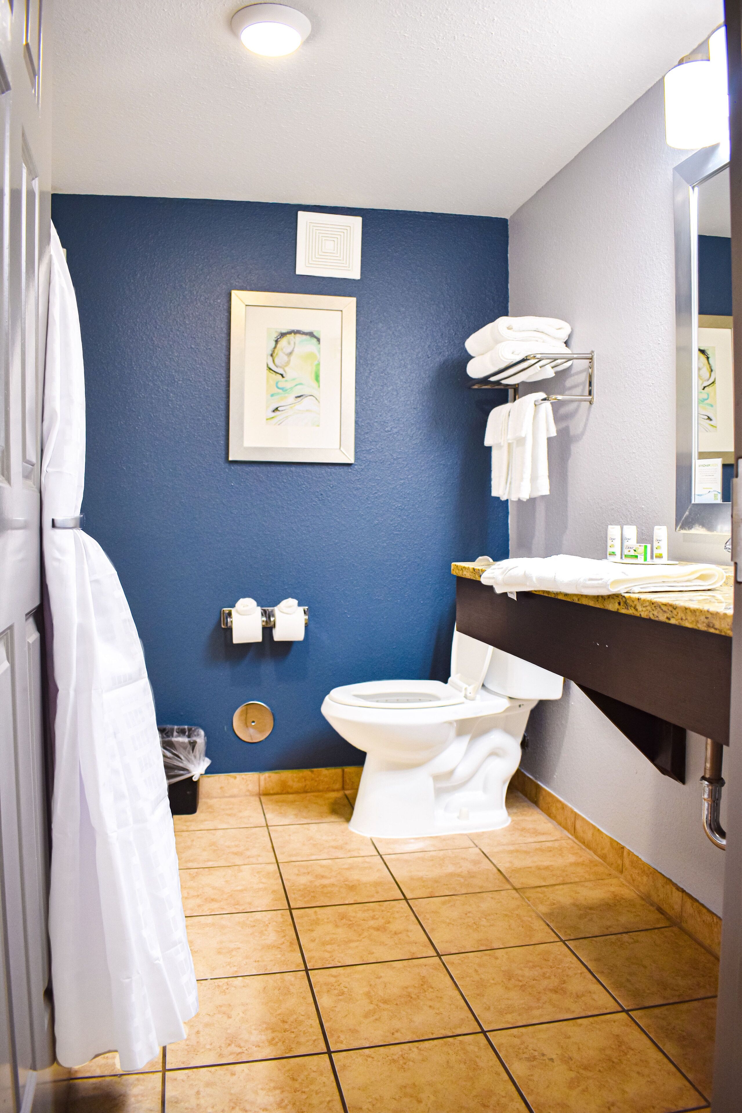 free toiletries, hair dryer, towels