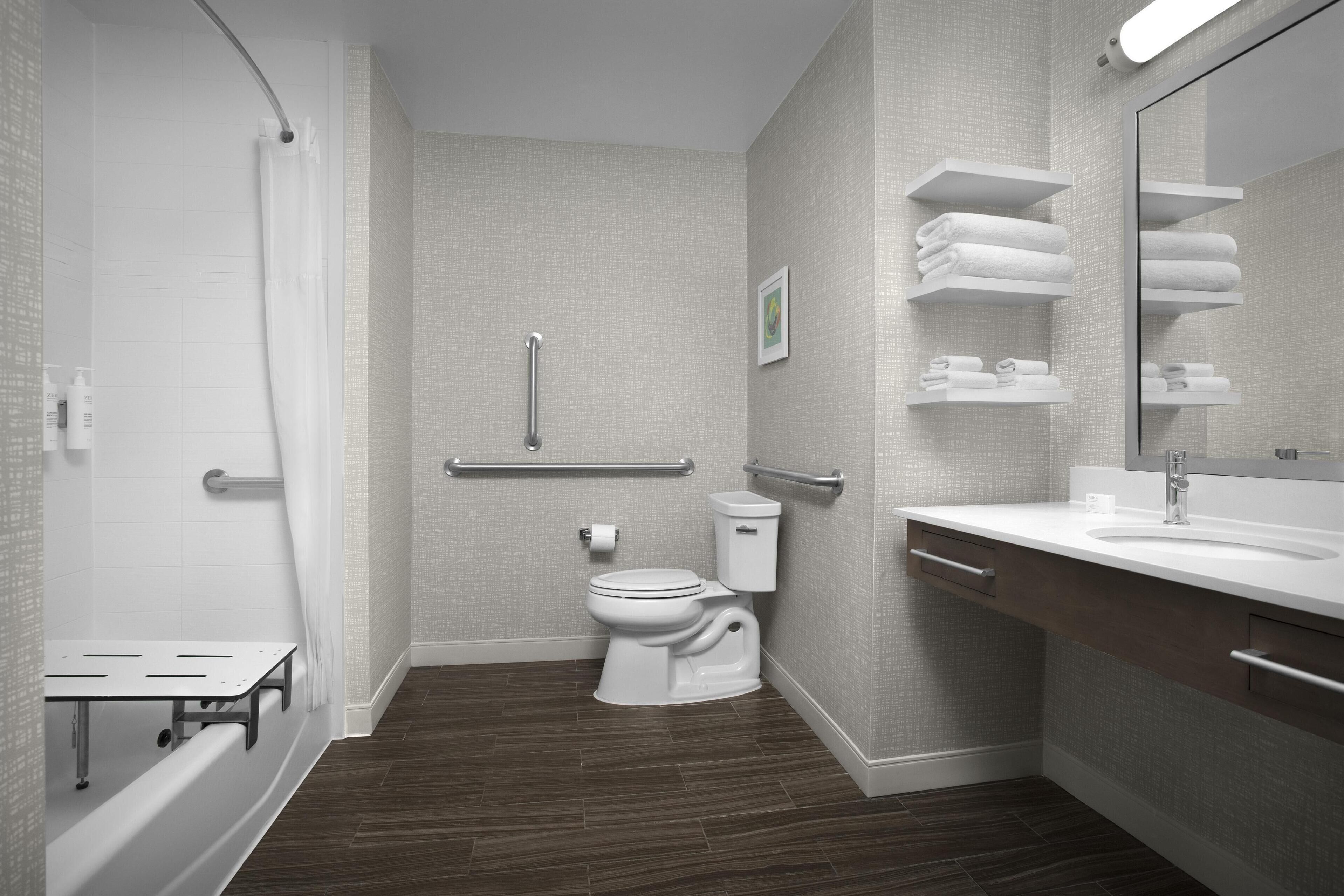 room, 2 queen beds, accessible, bathtub | bathroom | combined shower/bathtub, towels