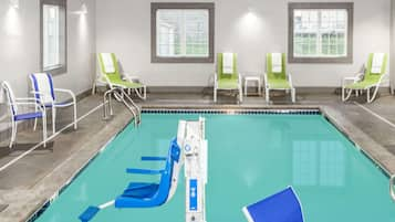 Indoor pool, open 6:00 AM to 11:00 PM, pool loungers