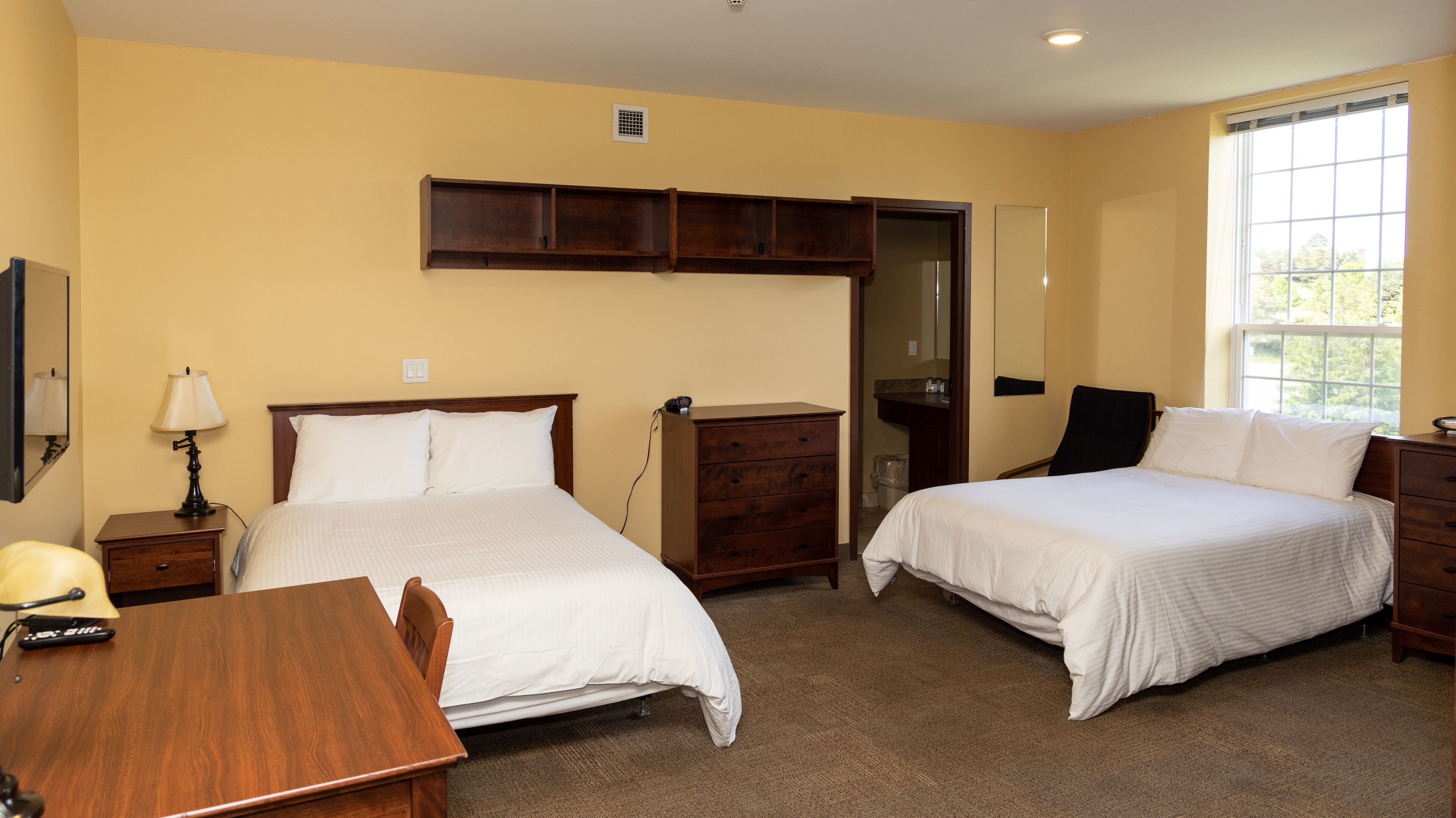 double room with 2 double beds | desk, laptop workspace, iron/ironing board, free wifi