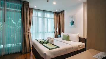 In-room safe, desk, blackout curtains, soundproofing