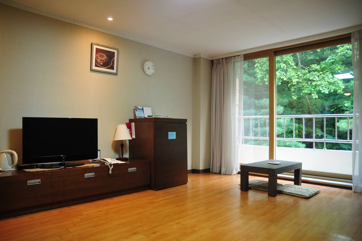 TV màn hình phẳng 42-inch có truyền hình cáp, TV, sàn nhà có sưởi 