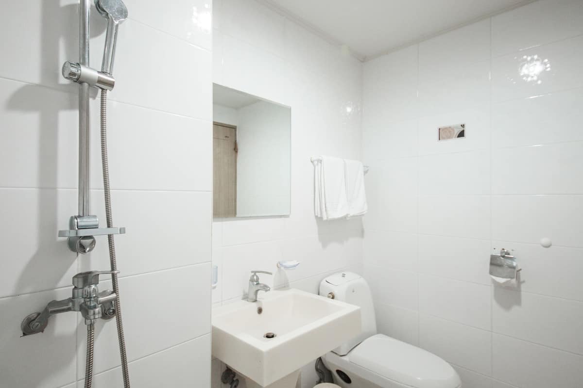 family room | bathroom | shower, free toiletries, hair dryer, slippers