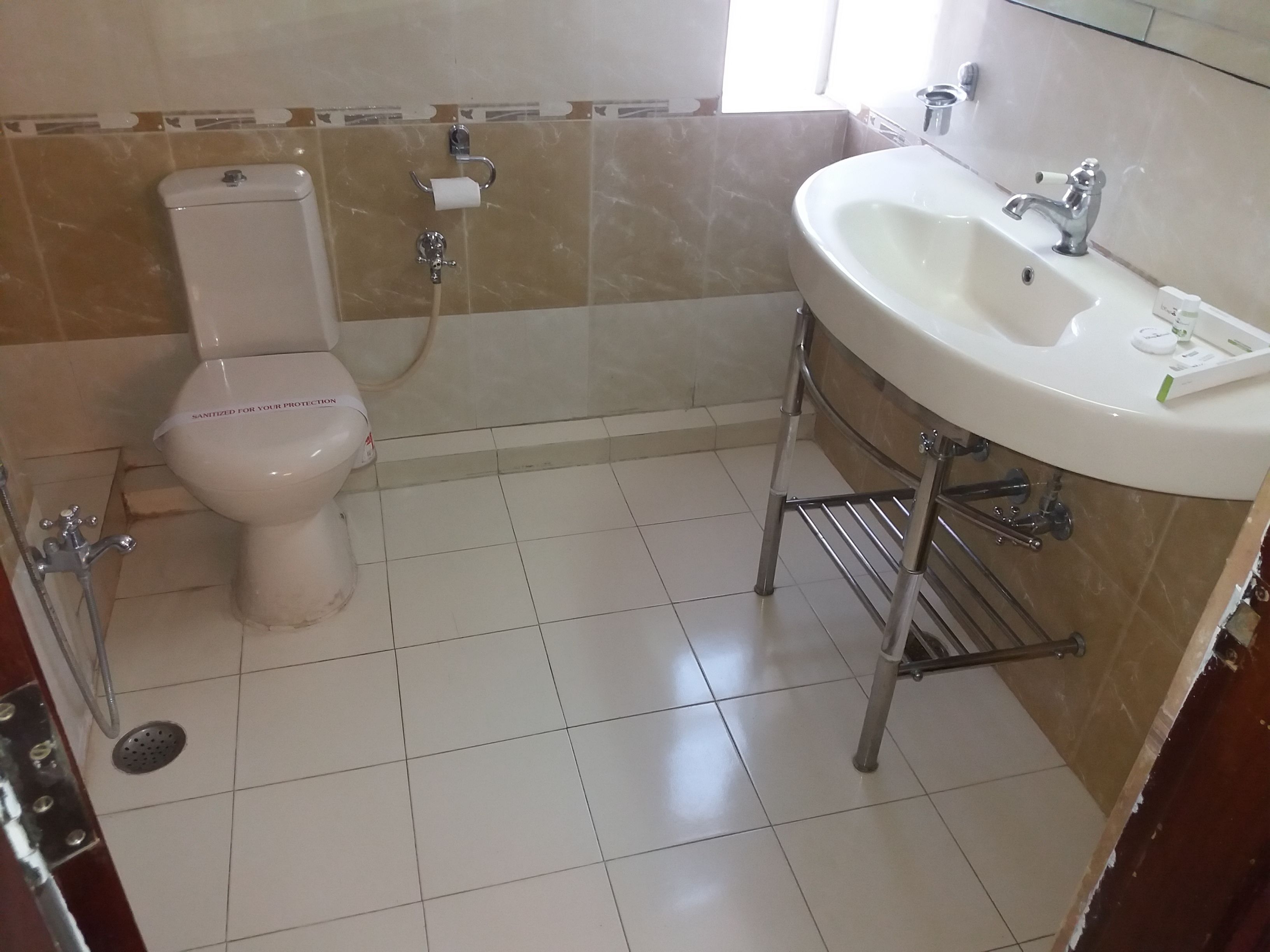 A bathroom with a toilet, sink, and shower.