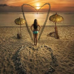 On the beach, white sand