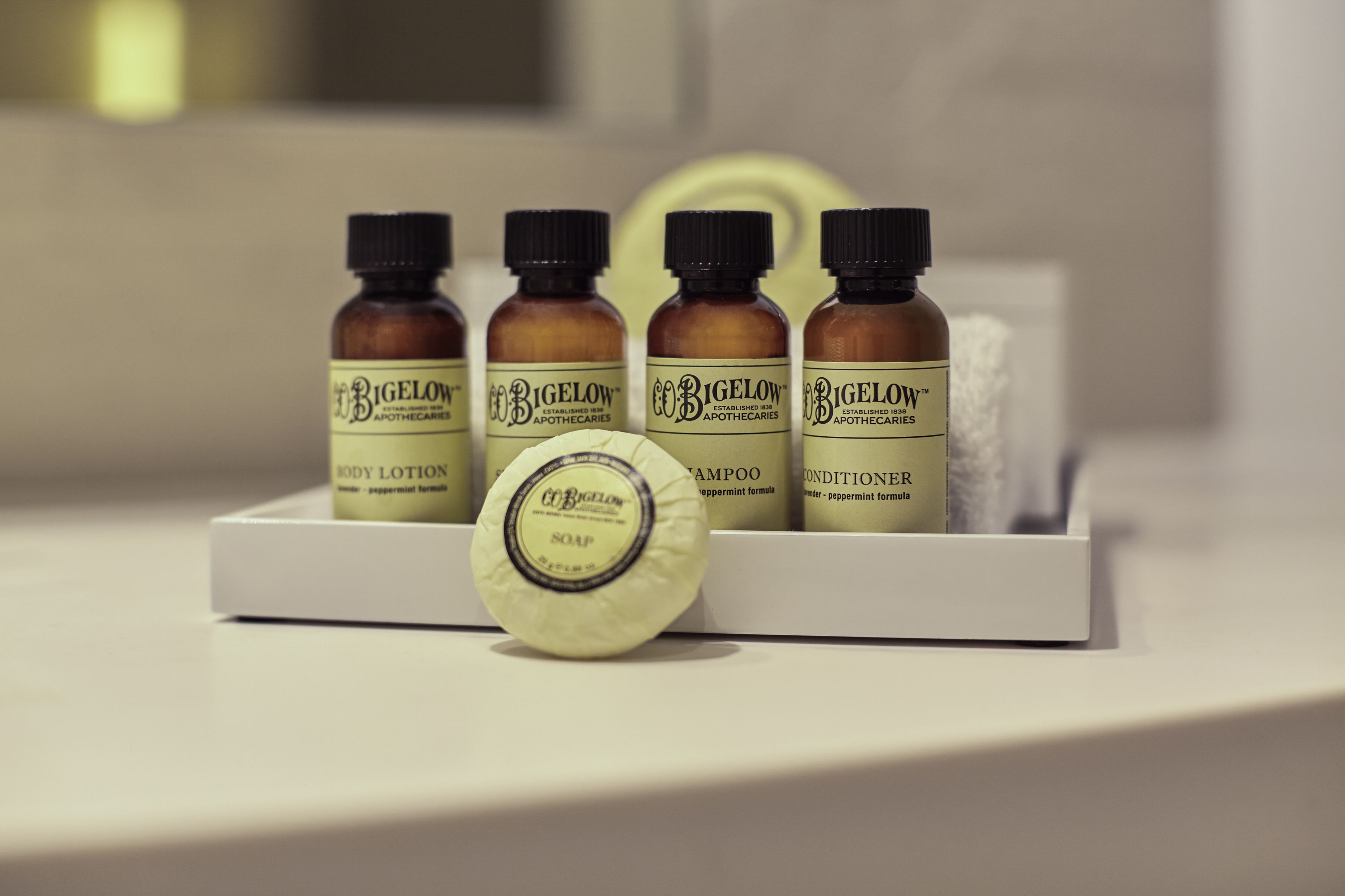 rainfall showerhead, designer toiletries, hair dryer, bathrobes