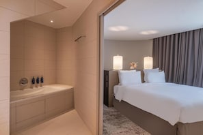 Eco-friendly toiletries, hair dryer, towels, soap