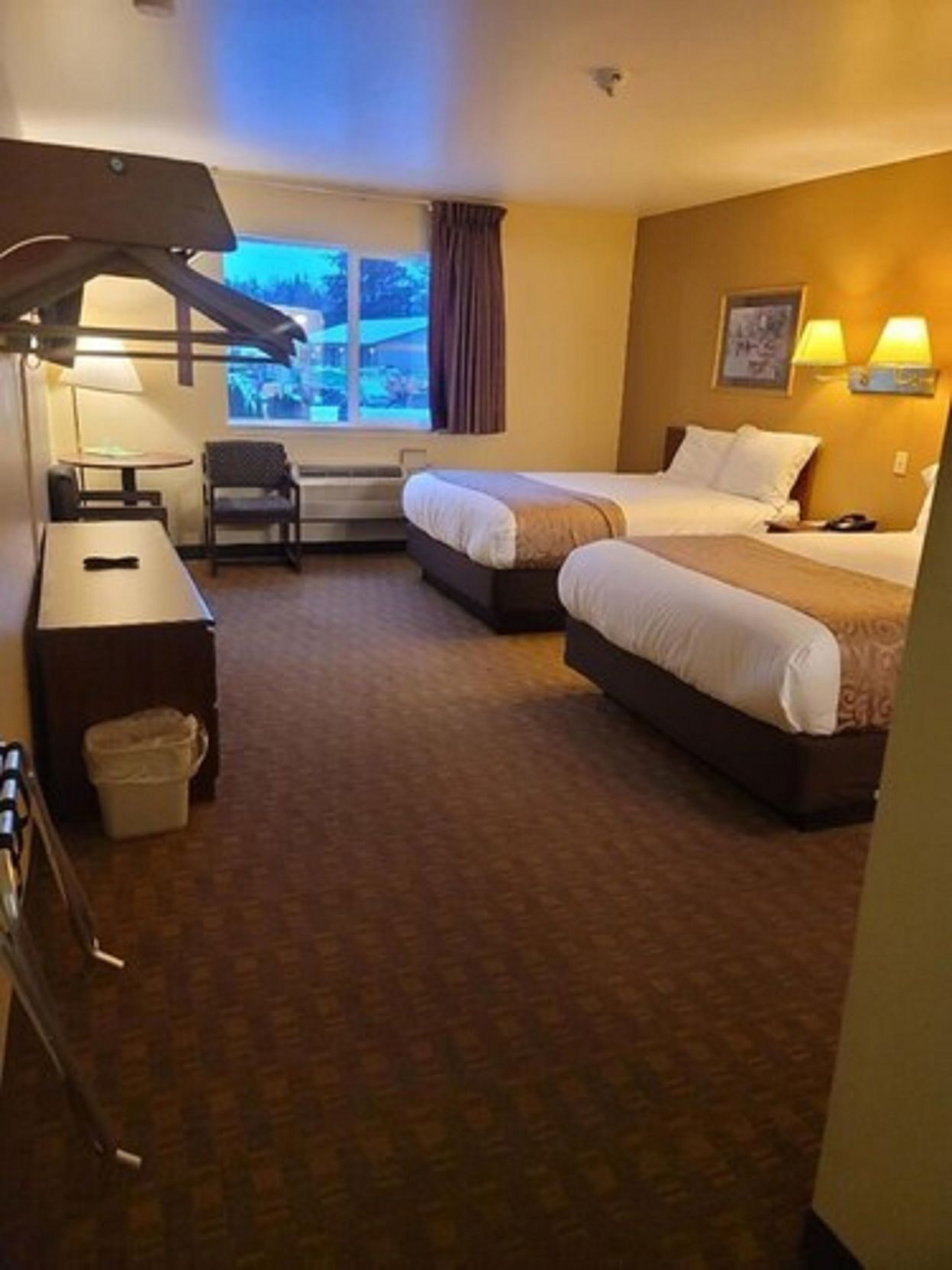 Premium bedding, desk, blackout curtains, iron/ironing board