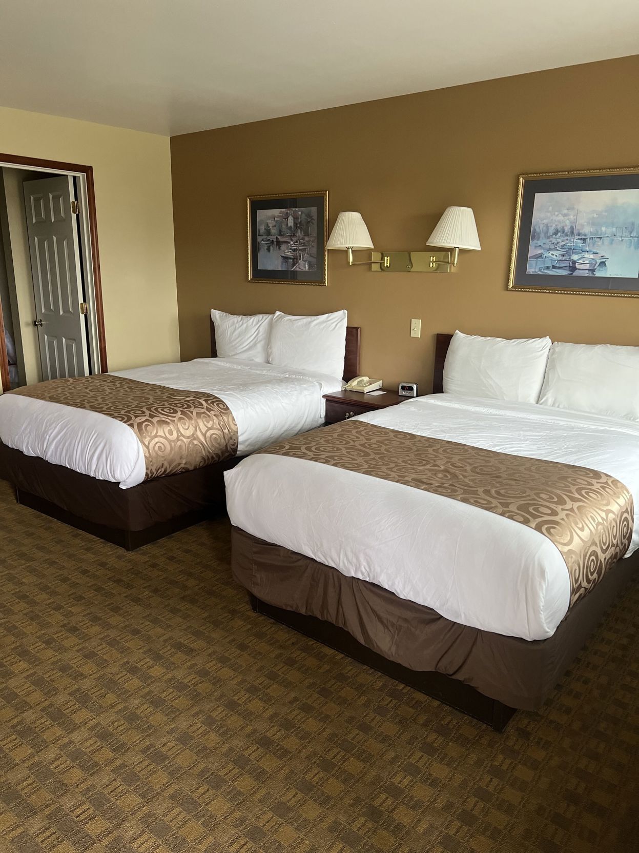 Premium bedding, desk, blackout curtains, iron/ironing board