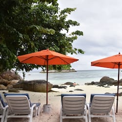 Private beach, white sand, sun-loungers, beach umbrellas