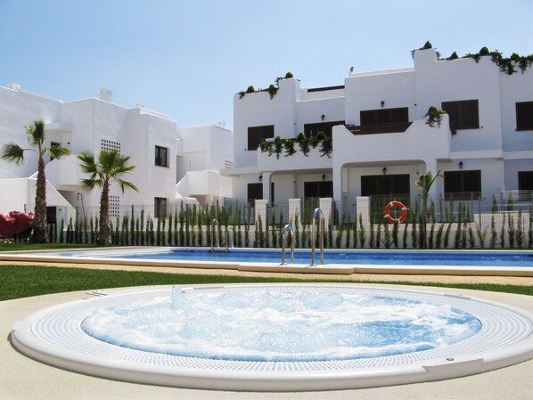 Outdoor pool, pool umbrellas