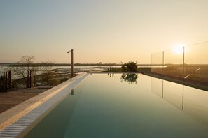 Seasonal outdoor pool, sun loungers