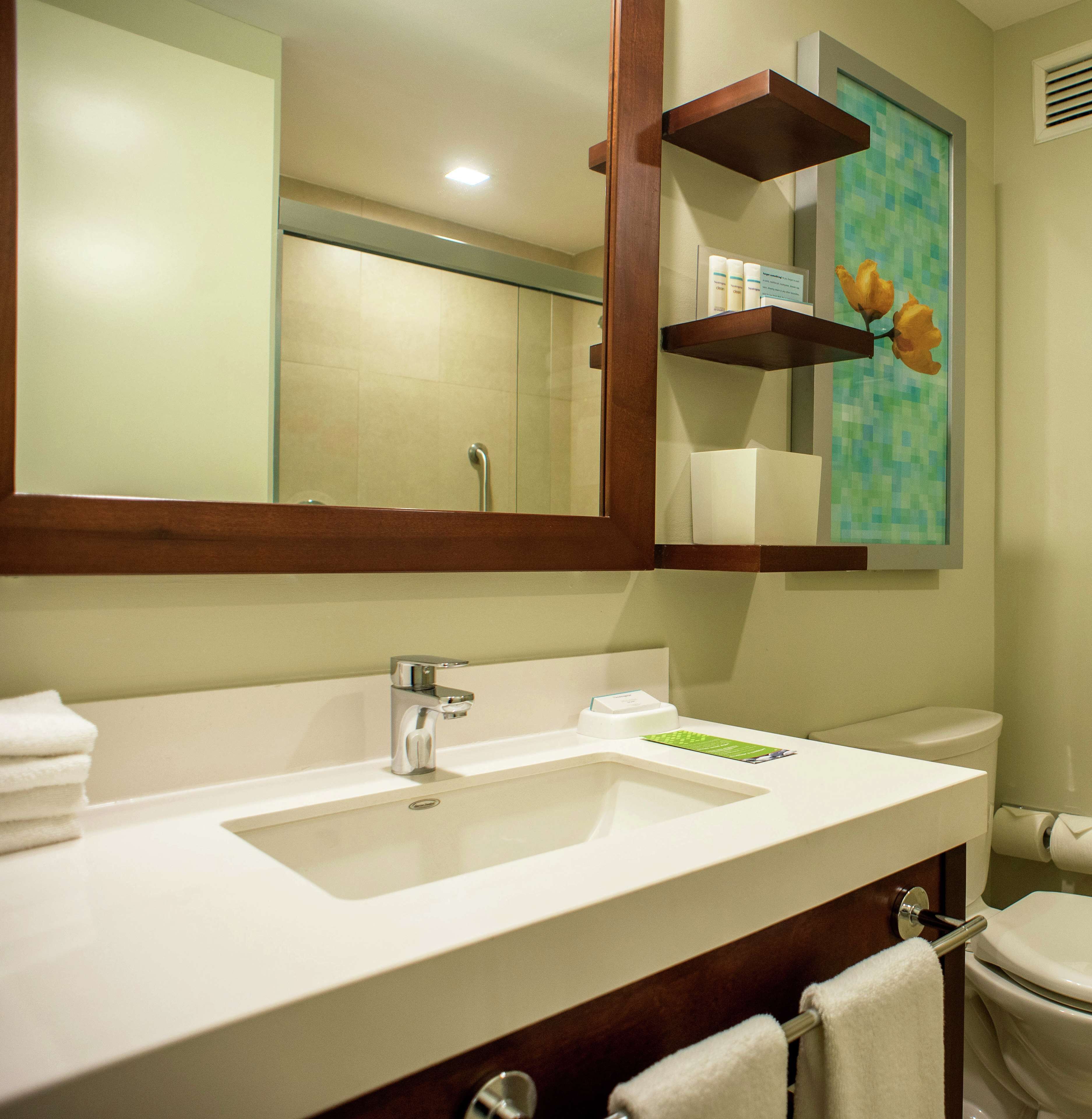 1 queen studio with mini refrigerator | bathroom shower