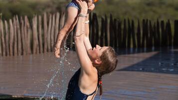 Outdoor pool, pool umbrellas, pool loungers